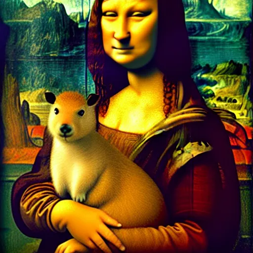 Image similar to a portrait of a capybara as the mona lisa