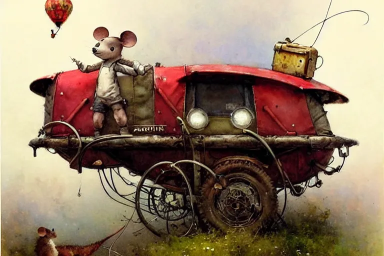 Image similar to adventurer ( ( ( ( ( 1 9 5 0 s retro future robot mouse balloon adventure wagon house. muted colors. ) ) ) ) ) by jean baptiste monge!!!!!!!!!!!!!!!!!!!!!!!!! chrome red