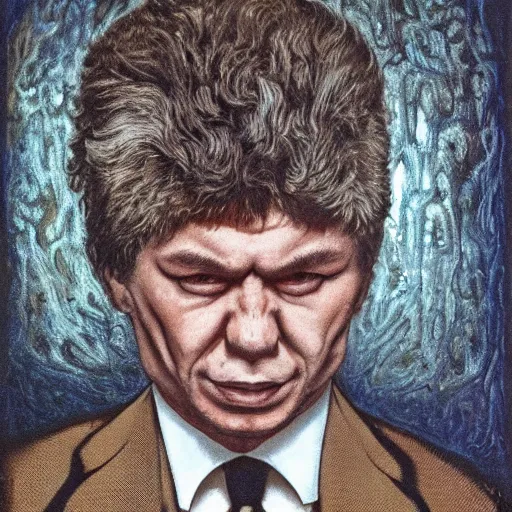 Image similar to bodyhorror portrait by h. r. giger of boris yefimovich nemtsov who became a degraded abomination, photo - realistic, color image, 2 k, highly detailed