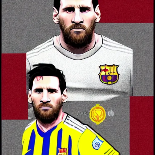 Image similar to Lionel Messi in a GTA V loading screen, cover art, posing solo, symmetrical face, in the style of Stephen Bliss, trending on artstation