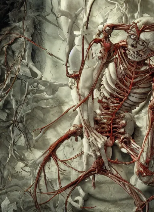 Prompt: Doraemon with translucent skin, visible muscles and veins and arteries and bones and spines and nerves, beautiful detailed intricate insanely detailed octane render, 8k artistic photography, photorealistic, chiaroscuro, by David Cronenberg, Raphael, Caravaggio