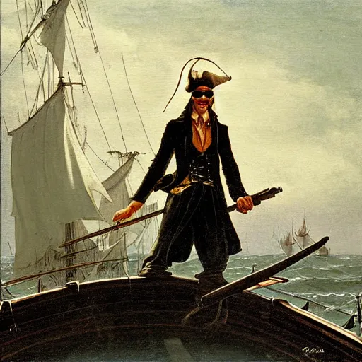 Prompt: pirate wearing an eyepatch, ship, digital oil paint, by caspar david friedrich