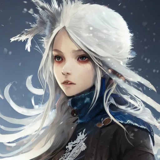 Prompt: highly detailed portrait of a pretty frostpunk white mage lady with wavy blonde hair, by Dustin Nguyen, Akihiko Yoshida, Greg Tocchini, Greg Rutkowski, Cliff Chiang, 4k resolution, nier:automata inspired, monster hunter inspired, vibrant but dreary blue and black color scheme!!! ((Ice and snow covered background))