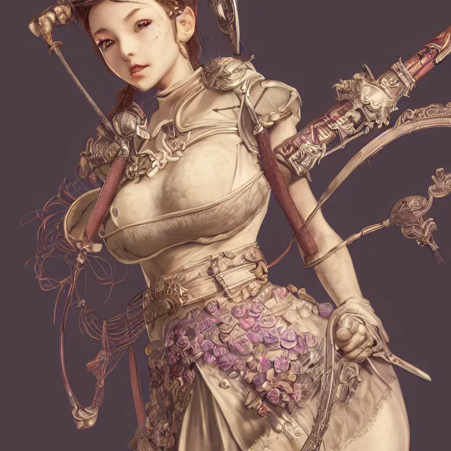 Image similar to studio portrait of neutral good colorful female cleric bard healer as absurdly beautiful, elegant, young skinny gravure idol, ultrafine hyperrealistic face illustration by kim jung gi, irakli nadar, intricate linework, sharp focus, bright colors, matte, octopath traveler, final fantasy, unreal engine highly rendered, global illumination, radiant light, intricate environment