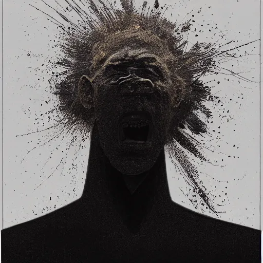 Image similar to A Black background portrait of a man with an exploding head by Zdzisław Beksiński and Ilya Repin,In style of Otomo Katsuhiro.digital illustration,Ray tracing,hyper detailed,sharp focus,4k