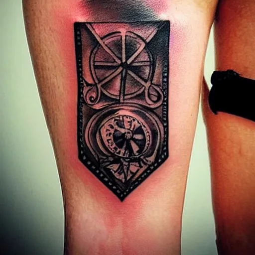 Prompt: a black tattoo based on symbols from Bloodbourne, whole tattoo, realistic, very detailed