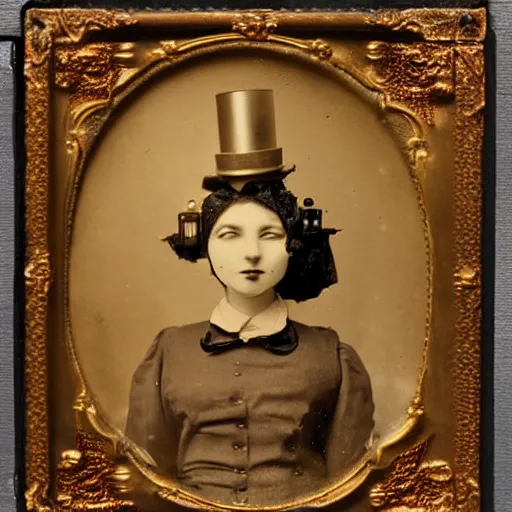 Image similar to portraits of an anthropomorphic steampunk robot maidsa by Louis Daguerre