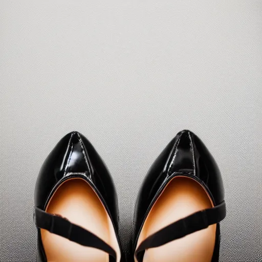 Image similar to close up of Black Dominatrix style high heel platform shoes, isolated on white background, natural shadow and reflection