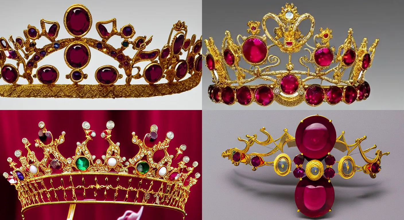 Prompt: a high quality photo of a Tiara (Sailor Moon), ancient gold and ruby diadem, The Metropolitan Museum of Art