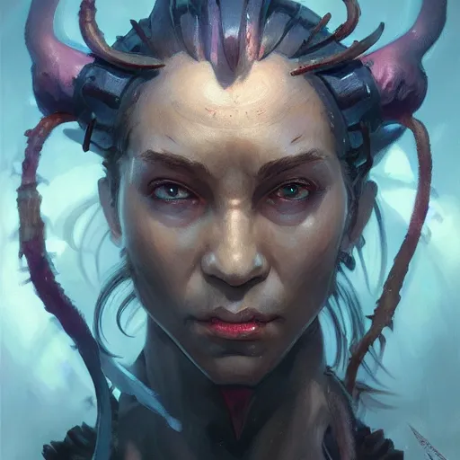 Image similar to portrait of an abyssal demon, D&D, fantasy, highly detailed, digital painting, artstation, smooth, sharp focus, illustration, art by artgerm and greg rutkowski and alphonse mucha