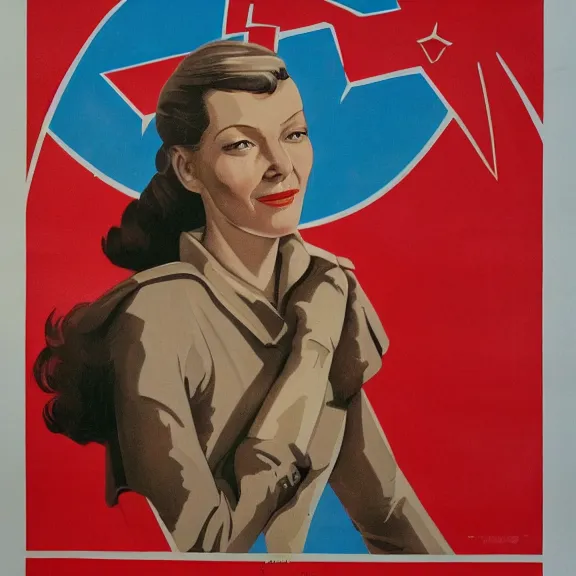 Image similar to soviet propaganda poster with cate blanchet, ultra detailed, soviet realism,