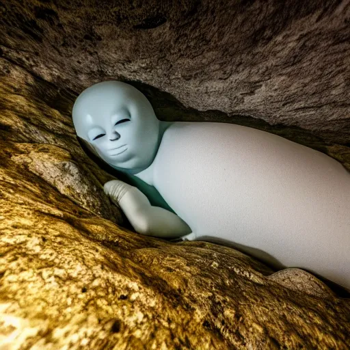 Image similar to An award winning photo of a Ningen resting in it's underwater cave, hyper realistic, 4K ultra HD