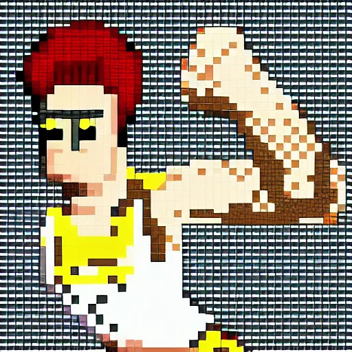 Prompt: johnny bravo ( from cartoon network ) as pixel art