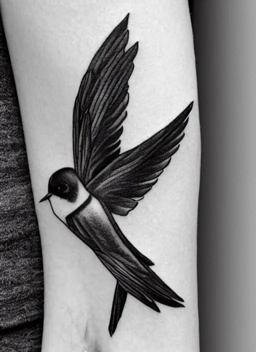 Prompt: sailor tattoo of a swallow on white paper