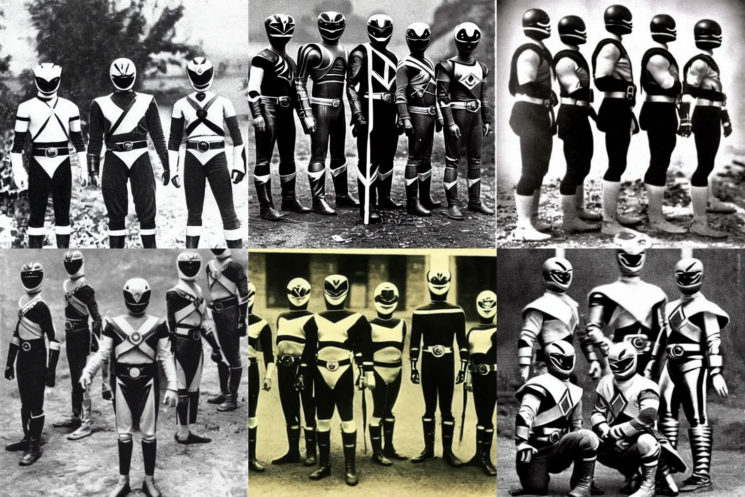 Prompt: power rangers in 1 9 2 2, old photograph