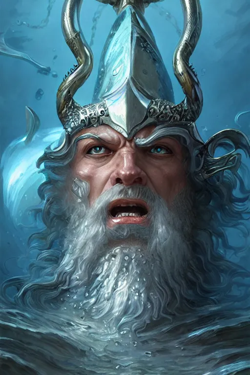 Image similar to poseidon humanoid god of the sea, trident, highly detailed, d & d, fantasy, highly detailed, digital painting, trending on artstation, concept art, sharp focus, illustration, art by artgerm and greg rutkowski and magali villeneuve