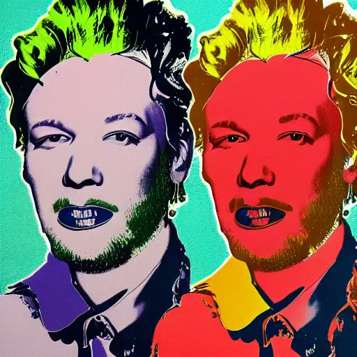 Image similar to andy warhol paintings of blake shelton in a mysterious forest