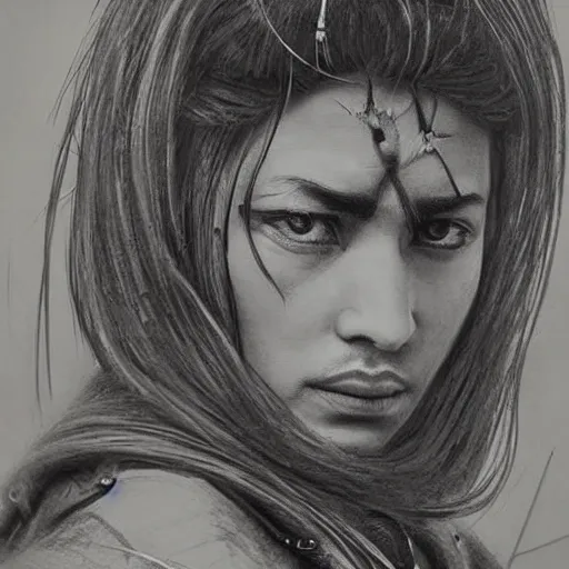 Image similar to Kurdish samurai, detailed charcoal sketch, realistic, incredibly detailed, award winning art, cinematic, extremely high detail, concept art