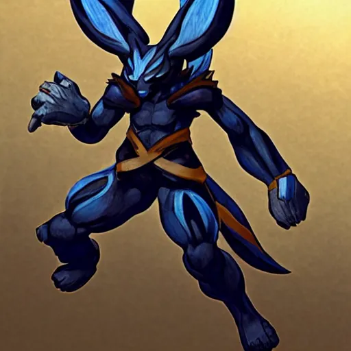 Image similar to Portrait of Lucario, made by Yoji Shinkawa, Highly detailed, fantasy themed, dynamic posing, concept art