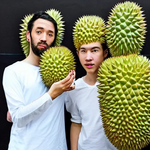 Prompt: two durian as a synth pop music band