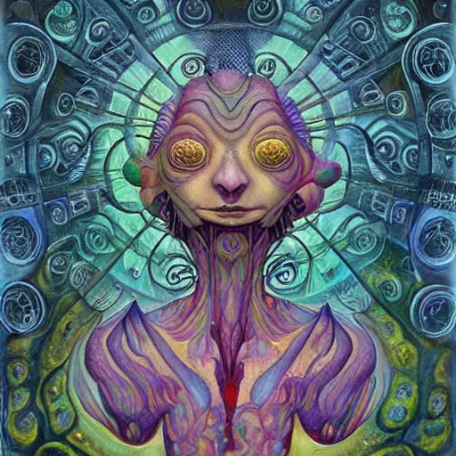 Image similar to psychedelic alien, artwork by Daniel Merriam,