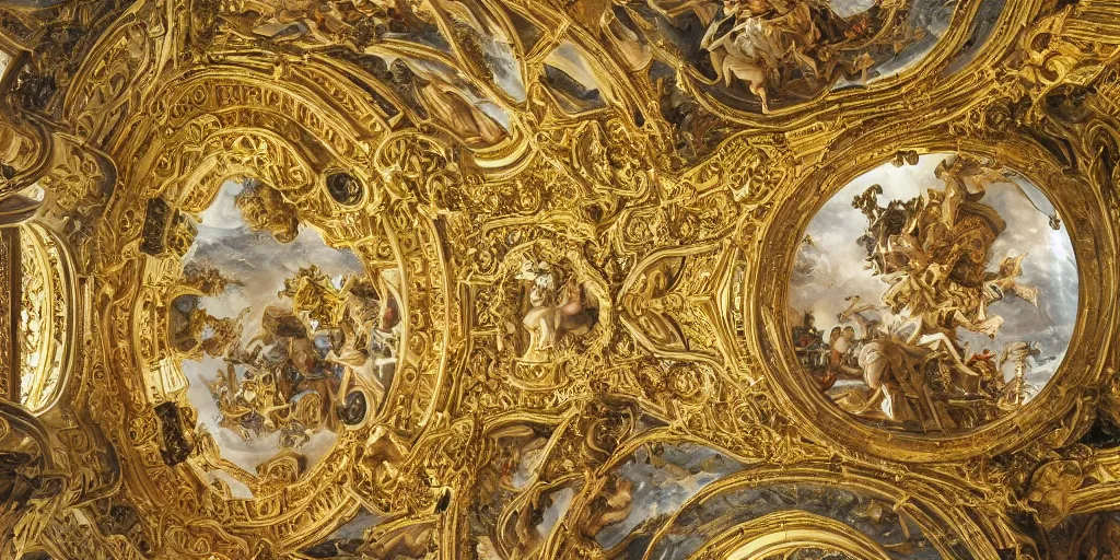 Prompt: beautiful ornate heavenly marble and gold rococo megastructure in the style of heironymus bosch, light intricate masterpiece, hyper detailed, hd