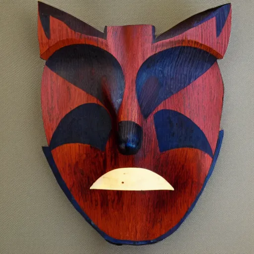 Prompt: wooden tiki mask of a fox spirit