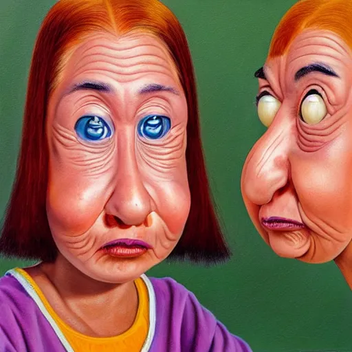 Image similar to beautiful lifelike painting of the peanut sisters, hyperreal detailed facial features and uv lighting, art by ed roth and basil wolverton