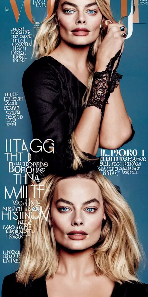 Image similar to a portrait of margot robbie, vogue cover, highly detailed