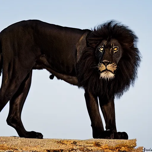 Image similar to professional photography of a black lion, spectacular in its beauty, 8 k