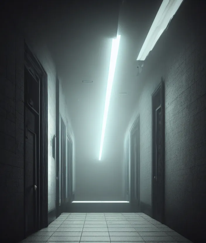 Prompt: a dark hallway, at the end there is a mysterious door with a neonsign in the style of rhads, xf iq 4, f / 1. 4, iso 2 0 0, 1 / 1 6 0 s, 8 k, raw, featured in artstation, octane render, cinematic, elegant, intricate, 8 k,