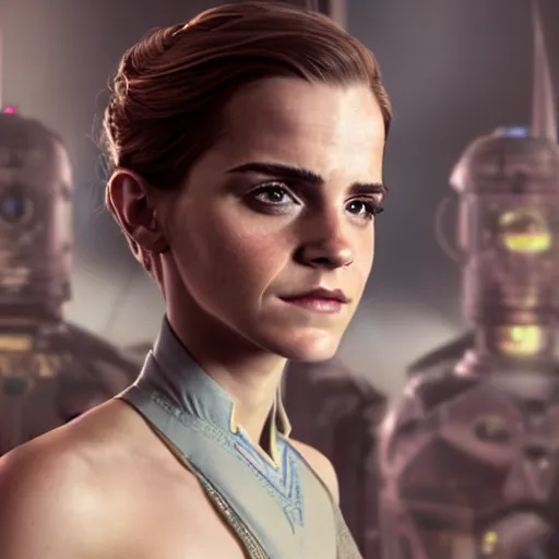 Image similar to a highly detailed matte portrait of emma watson dressed as seven of nine, scifi by star trek, unreal engine, volumetric lighting, exquisite detail, 8 k, art by greg rutkowski and alphonse mucha