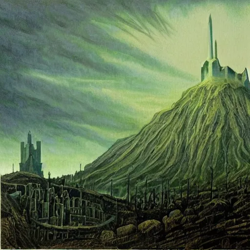 Image similar to minas morgul detailed oil on canvas in the style of Caspar david Friedrich, very detailed, intricate,