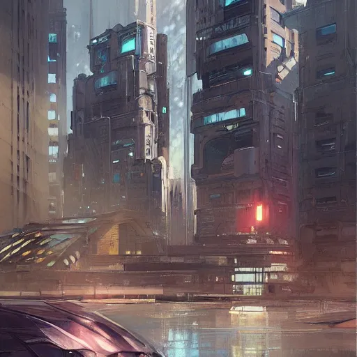 Image similar to brutalist cityscape, highly detailed, digital painting, artstation, concept art, smooth, sharp focus, illustration, art by artgerm and greg rutkowski and alphonse mucha