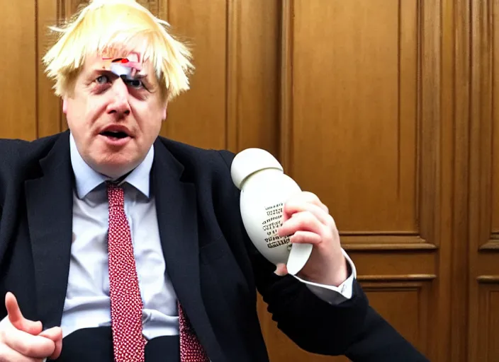 Image similar to Photo of Boris Johnson cosplaying as Dr. Eggman from Sonic series, sitting at the parlament meeting, giving an interview, highly detailed, 4k, HQ