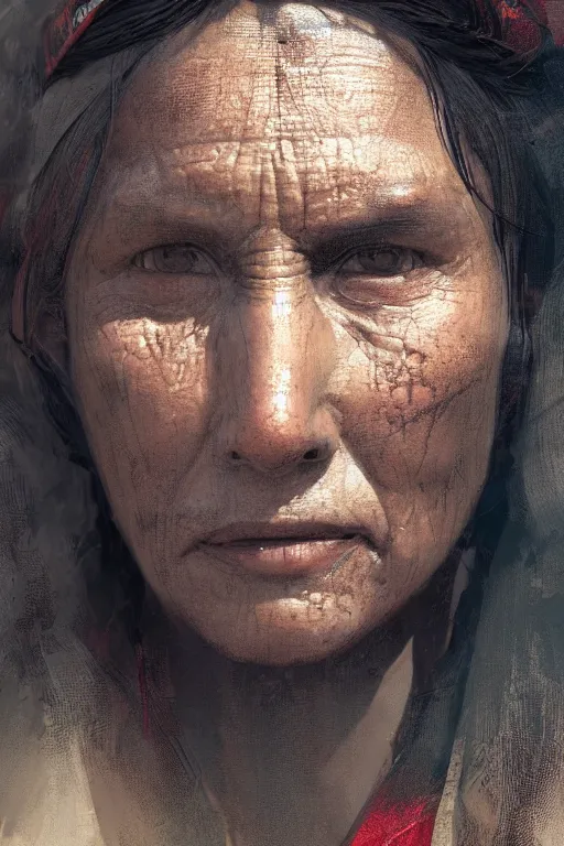 Prompt: aztec citizen, close - up portrait, poor, intricate, elegant, volumetric lighting, scenery, digital painting, highly detailed, artstation, sharp focus, illustration, concept art, ruan jia, steve mccurry