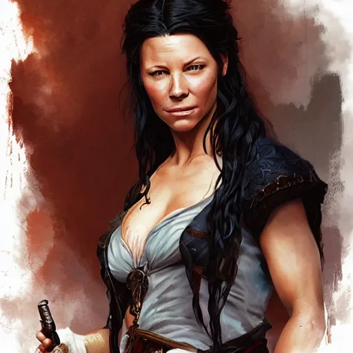 Image similar to evangeline lilly as a pirate, digital illustration, by artgerm and greg rutkowski,