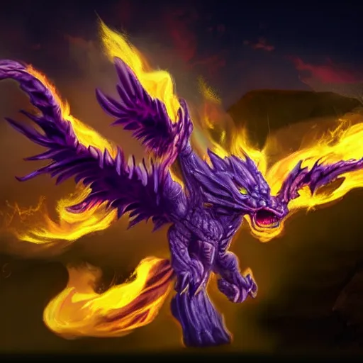 Image similar to a big crystal Balrog in purple flames, intense, super detailed, realistic