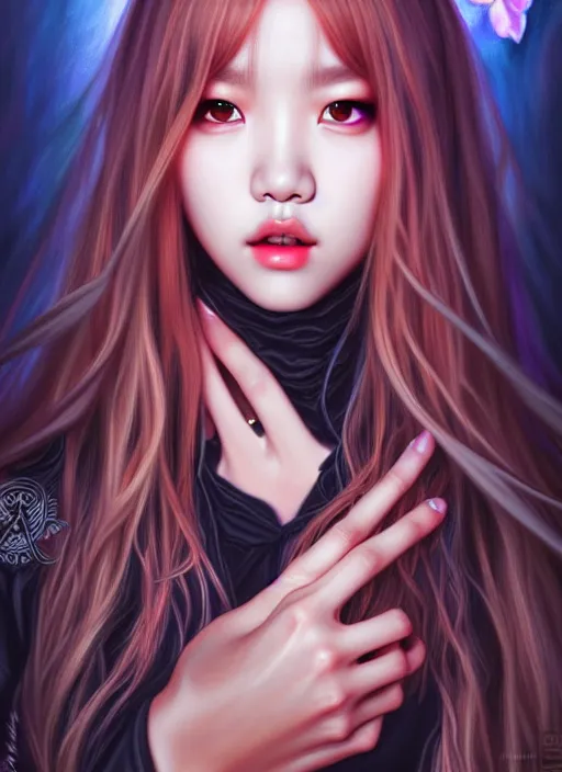 Image similar to lalisa manoban of blackpink, grim reaper costume, tarot card, highly detailed, digital painting, smooth, sharp focus, illustration, ultra realistic, 8 k, art by artgerm and alphonse mucha