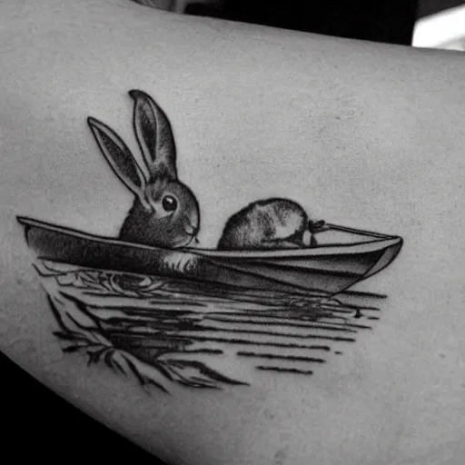 Image similar to a rabbit in a rowboat, in the style of anders zorn, tattoo stencil