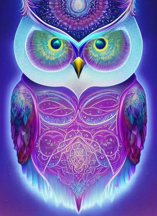 Image similar to symmetry!! product render poster vivid colors divine proportion owl, ice and snow, glowing fog intricate, elegant, highly detailed, digital painting, artstation, concept art, smooth, sharp focus, illustration,