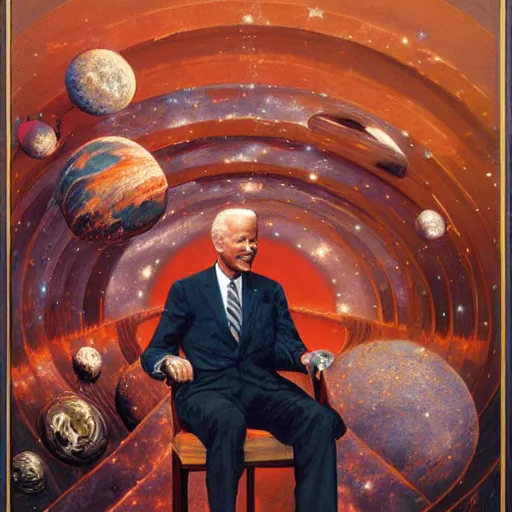 Prompt: joe biden creating the universe, by j. c. leyendecker and beksinski