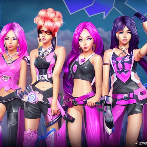 Prompt: black pink girl band as mobile legends heroes, character design, 8 k, high definition, highly detailed, photo - realistic