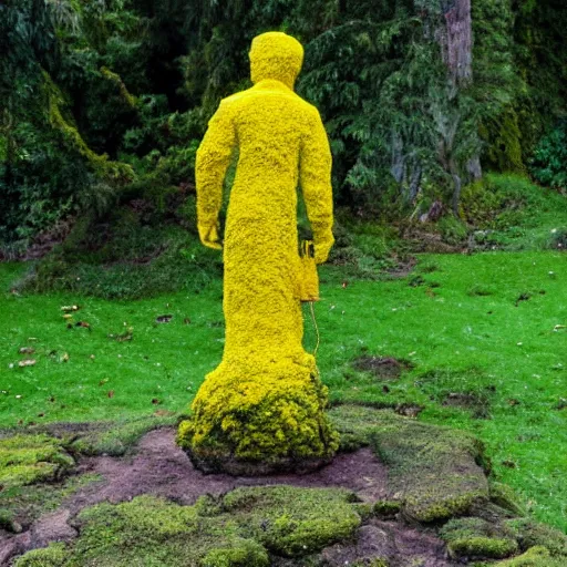 Image similar to statue with very yellow moss and yellow plants