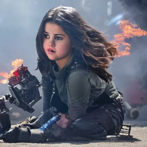 Image similar to High quality movie still of Selena Gomez in Michael Bay's Transformers