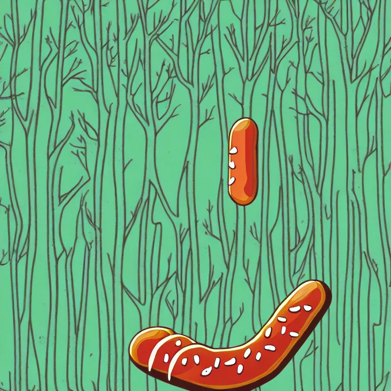 Image similar to illustration of a futuristic forest with a lone hotdog, highly detailed, by Malika Fayre