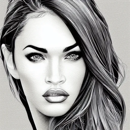 Image similar to “Megan Fox, portrait!!! Portrait based on doodles, scribbled lines, sketch by Liz Y Ahmet monochrome, concept Art, ultra detailed portrait, 4k resolution”