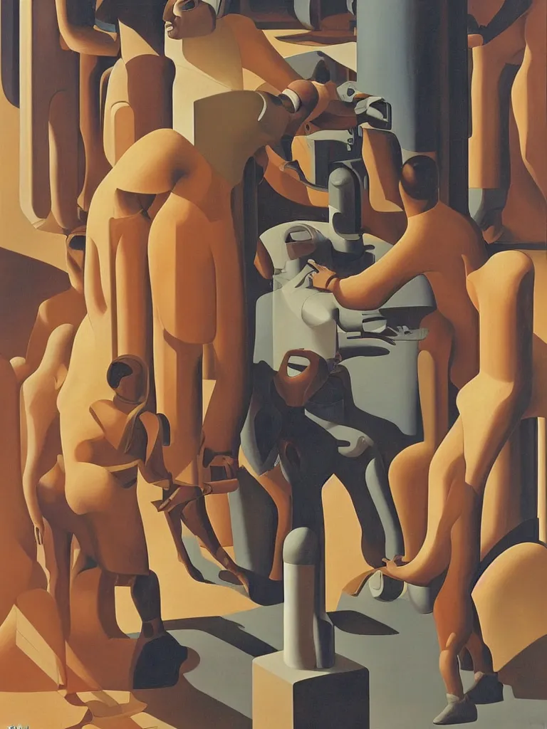 Image similar to science - fiction futuristic poster, oil painting by george tooker