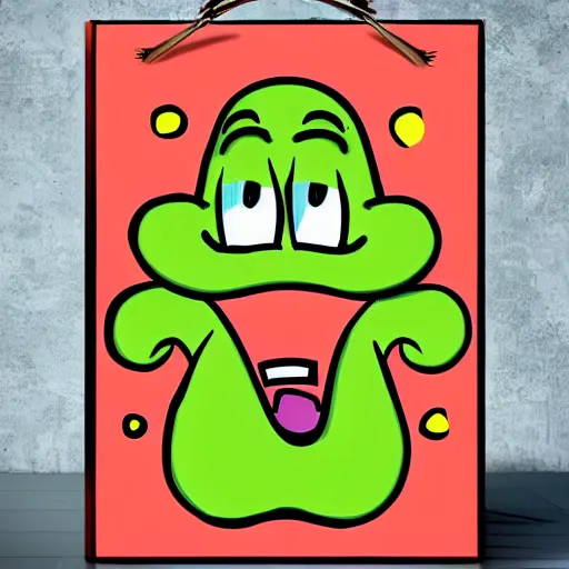 Prompt: cartoon style, strong chin, big smile, big lips, handsome squidward portrait, vivid colors