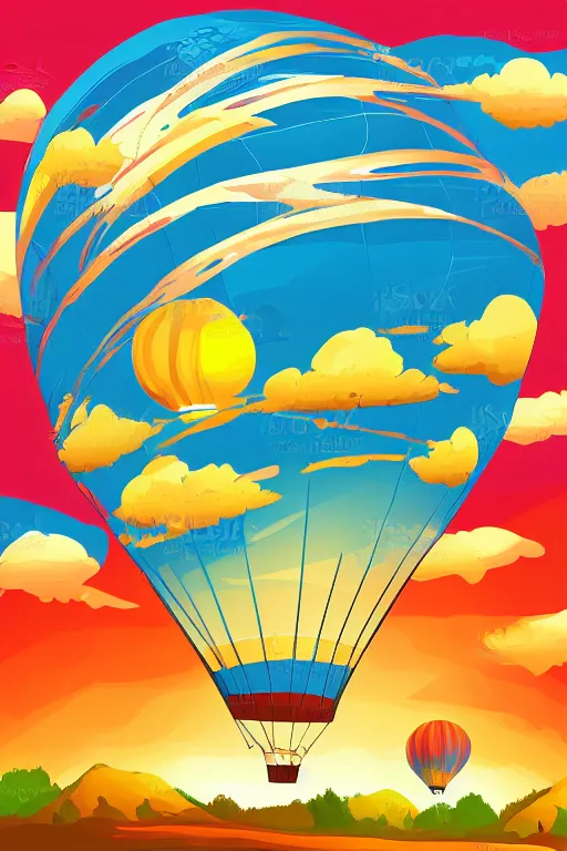 Image similar to sunrise mountain water hot - air balloon illustration vector digital art trending on artstation